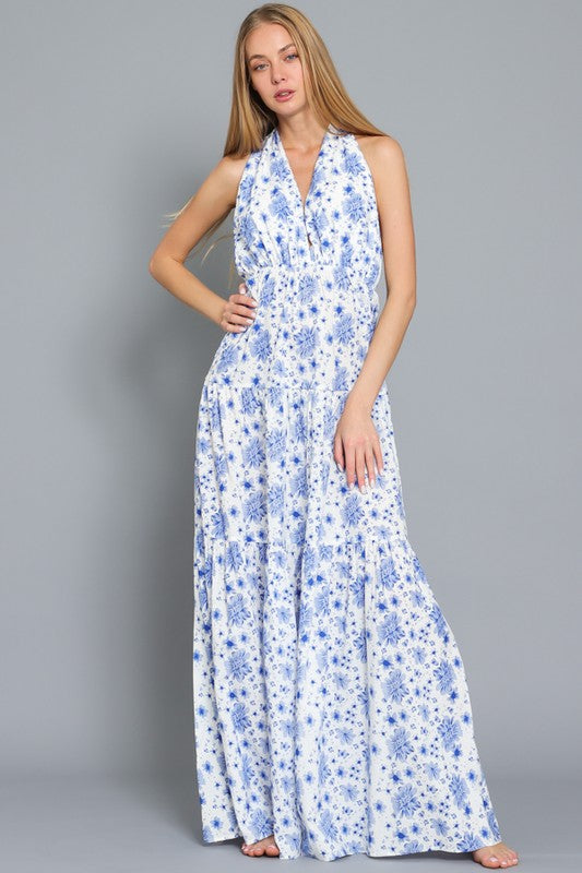 Halter Backless Tiered Maxi Dress