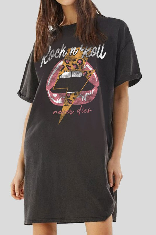 Rockn Roll Never Dies Graphic Tee Dress