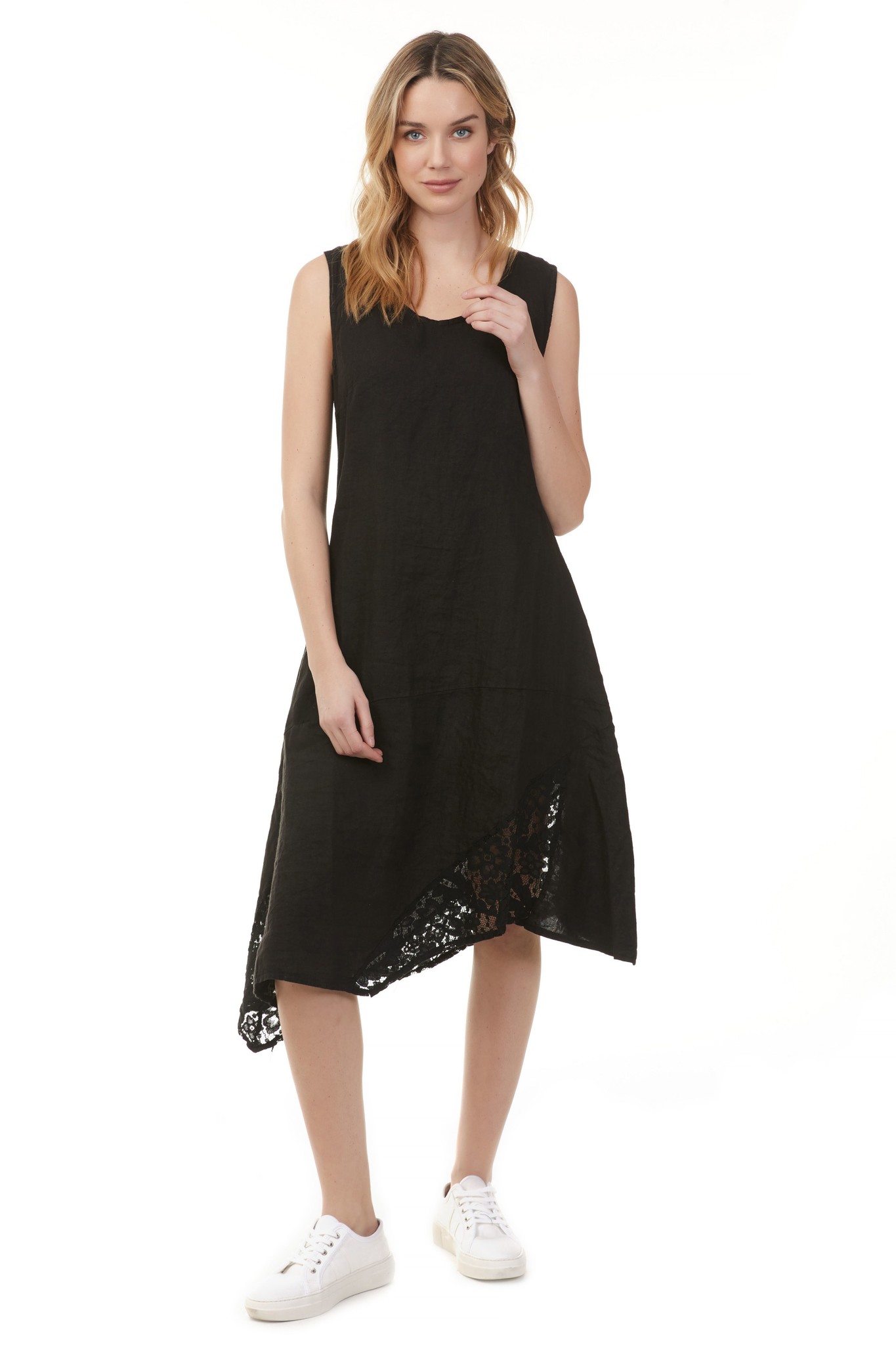 Charlie B Asymetrical w Lace Dress – Black