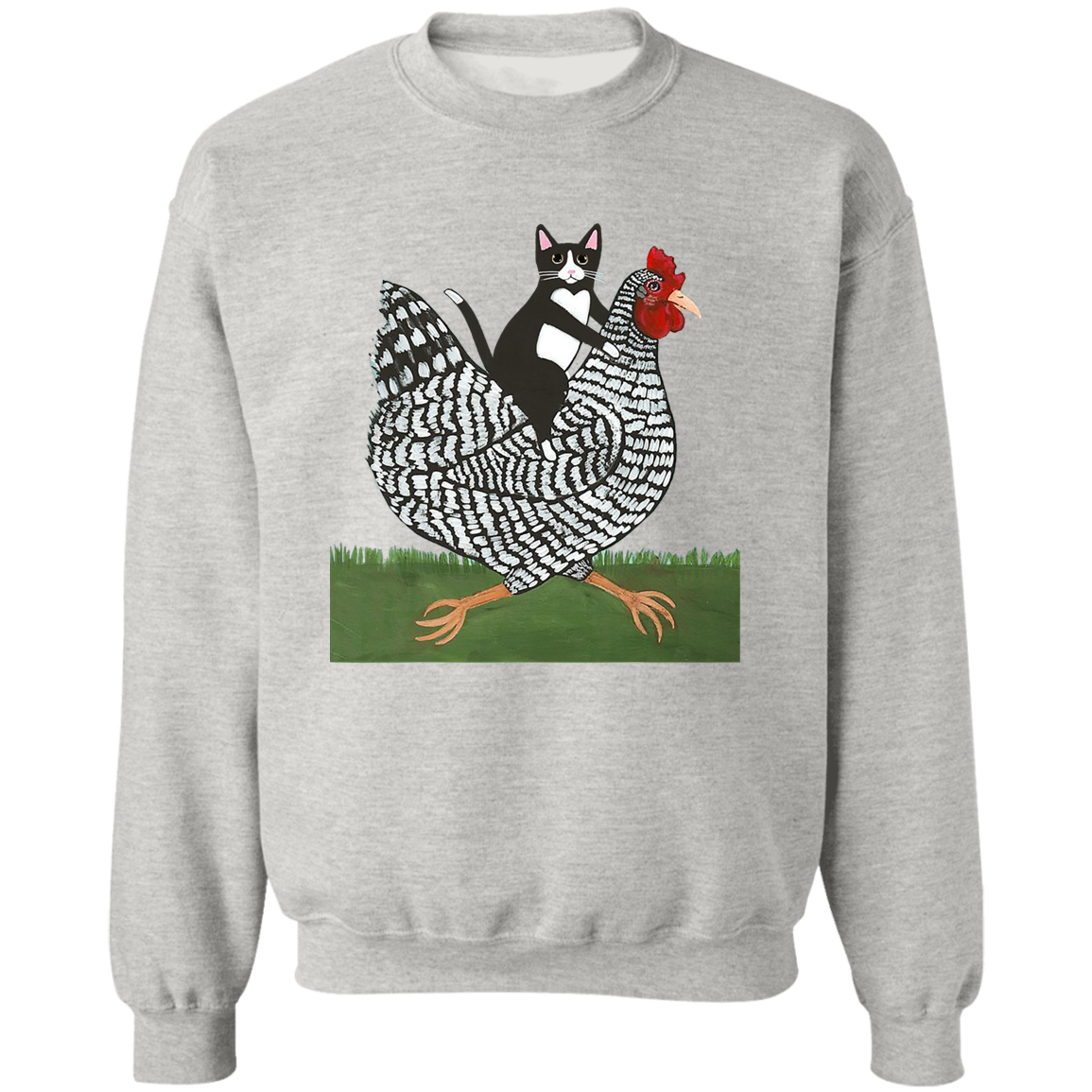 Cat Riding a Chicken Pullover Crewneck Sweatshirt