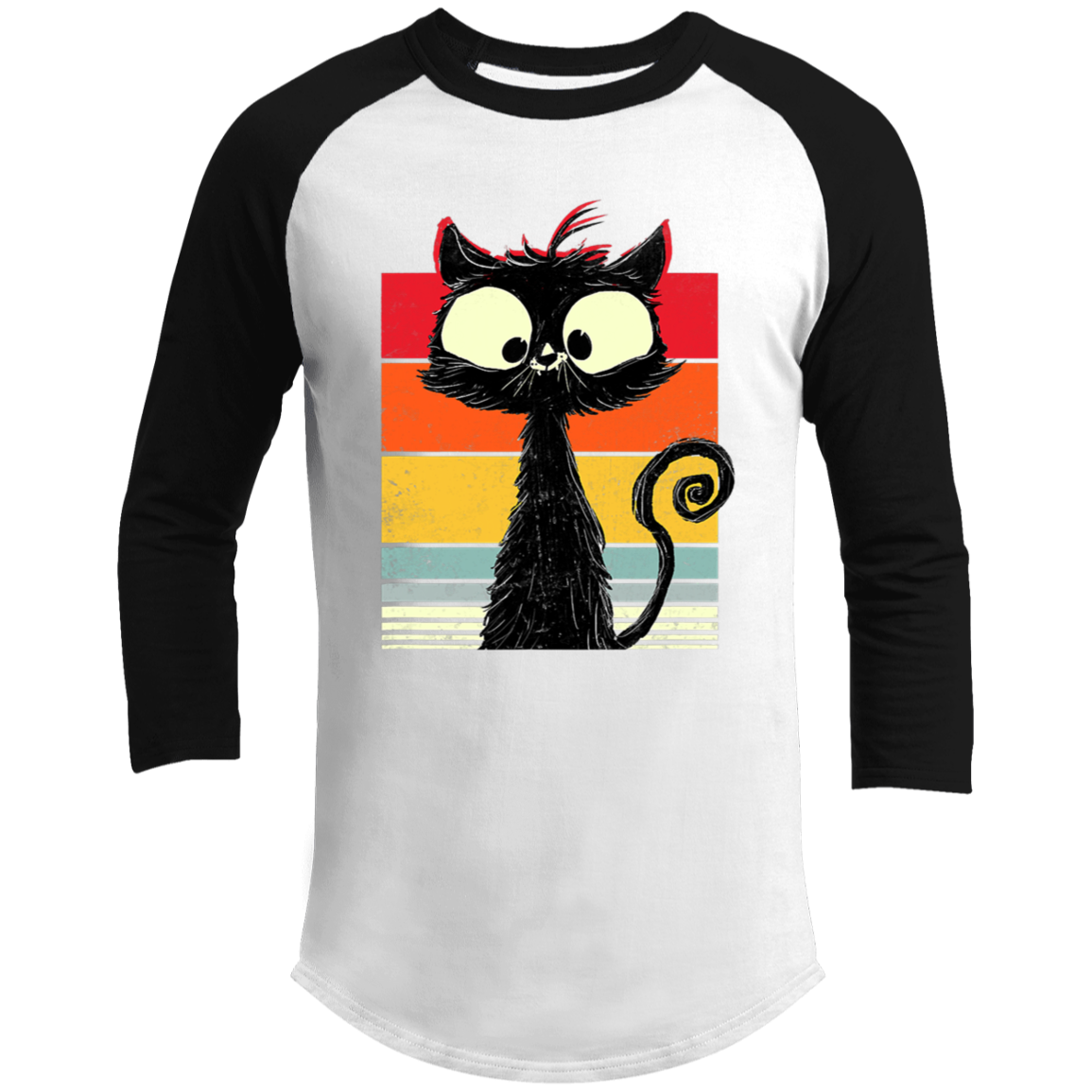 Funny Vintage Cat  Black Raglan Sleeve Shirt