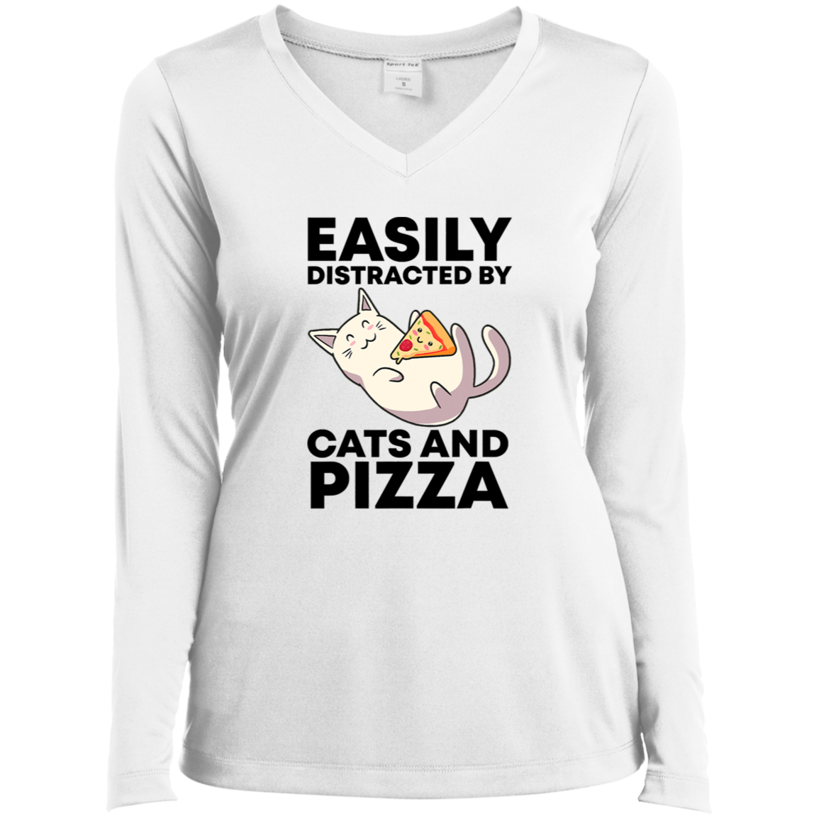 Easily Distracted By Cats Long Sleeve Performance V-Neck Tee