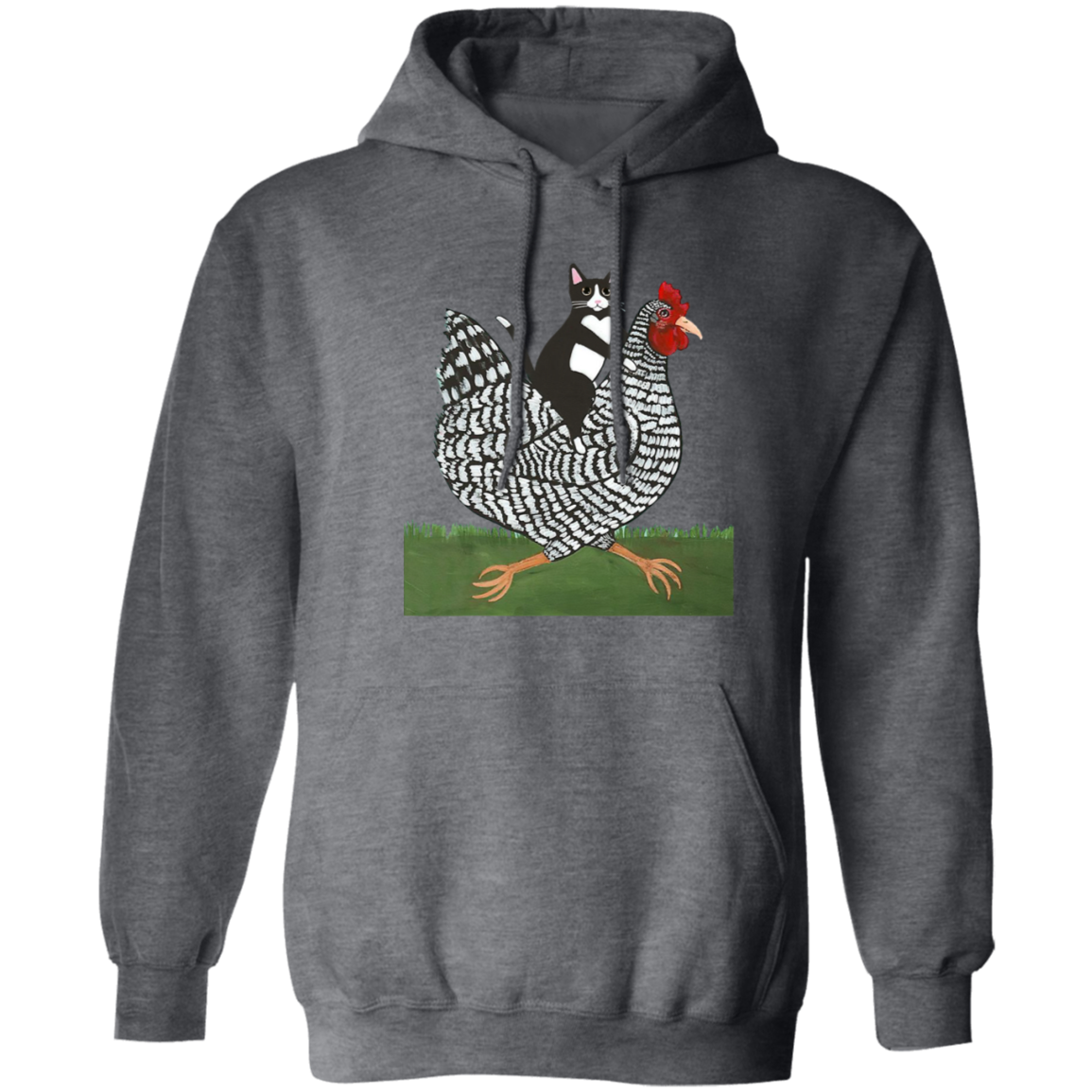 Cat Riding a Chicken Pullover Hoodie